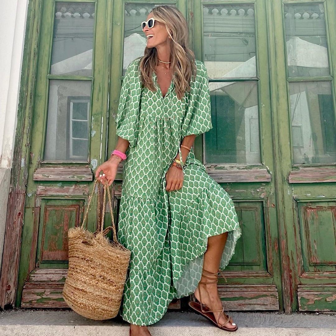 Summer Vintage Printed Boho Long Dress, Multi Designs