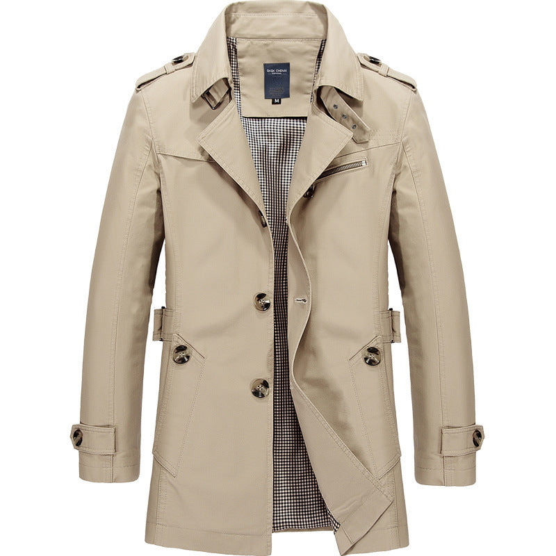 Large-Size Trench Coat, Men's Work Coat, Pure Cotton