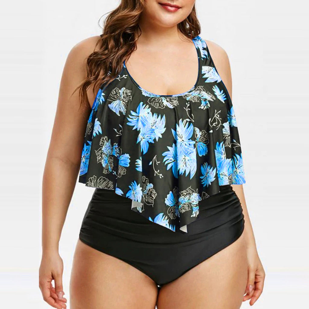 Women's High Waist Ruffle One-Piece Swimwear, Plus Sizes