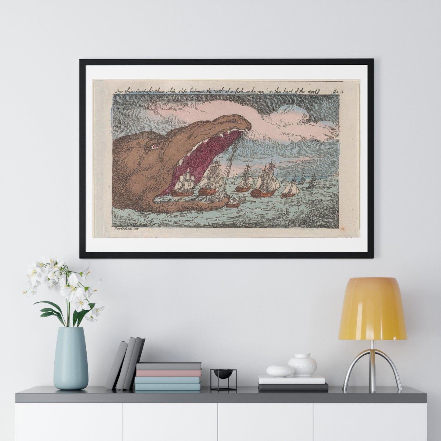Lose their Compass, their Ship Slips Between the Teeth of a Fish Unknown in this Part of the World (1809) from the Original, Framed Print