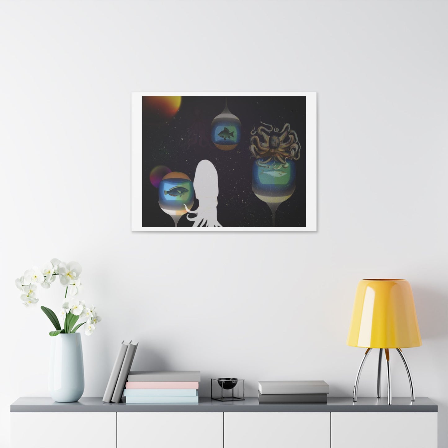 Visitors at the Exotic Earth Acquarium 'Designed by AI' Canvas Art Print