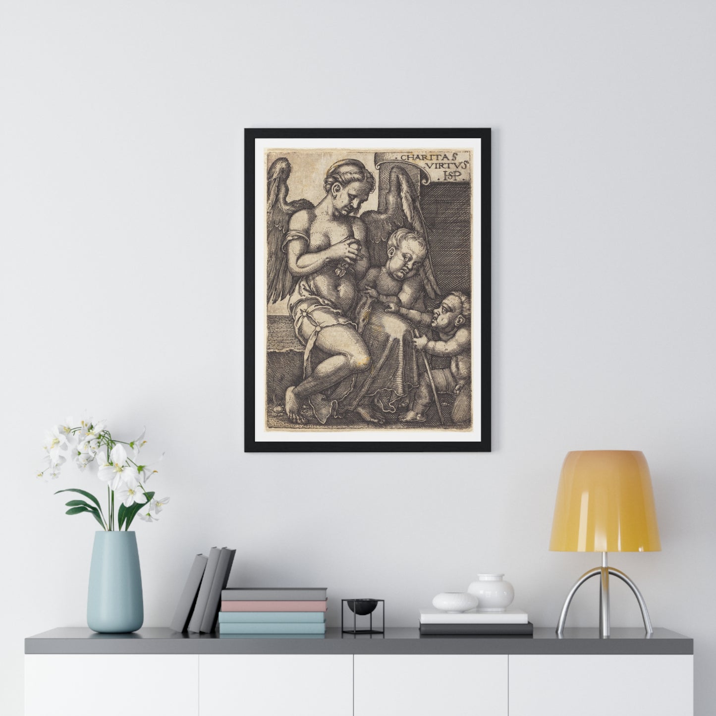 Charitas (1539) Engraving by Sebald Beham, from the Original, Framed Art Print