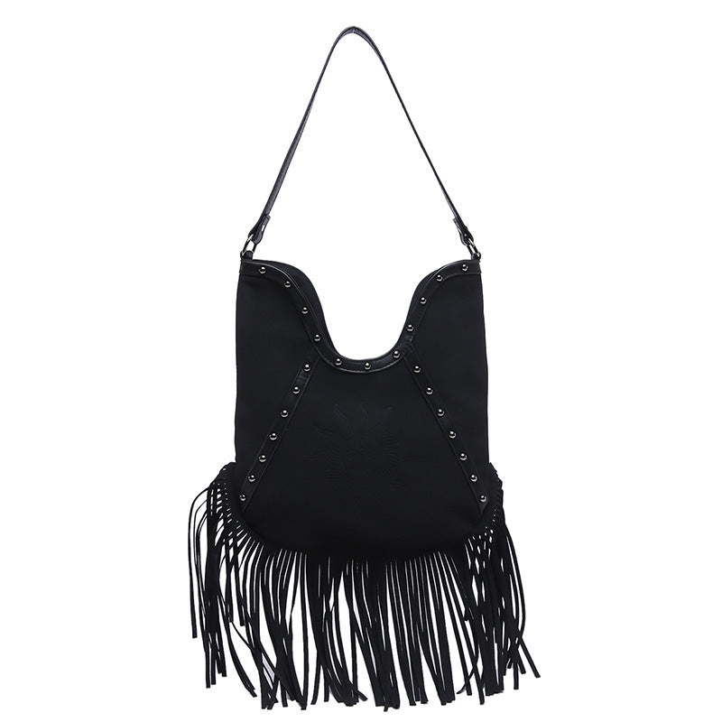 Large-Capacity Crossbody Tassel Boho Rivet Handbag