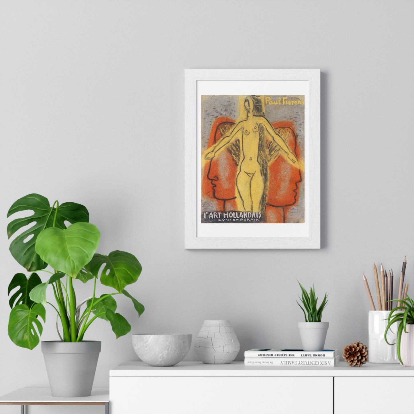 Naakte Vrouw Tussen Twee van Elkaar weg Kijkende Mannen Hoofden (1933) by Leo Gestel, from the Original, Framed Art Print