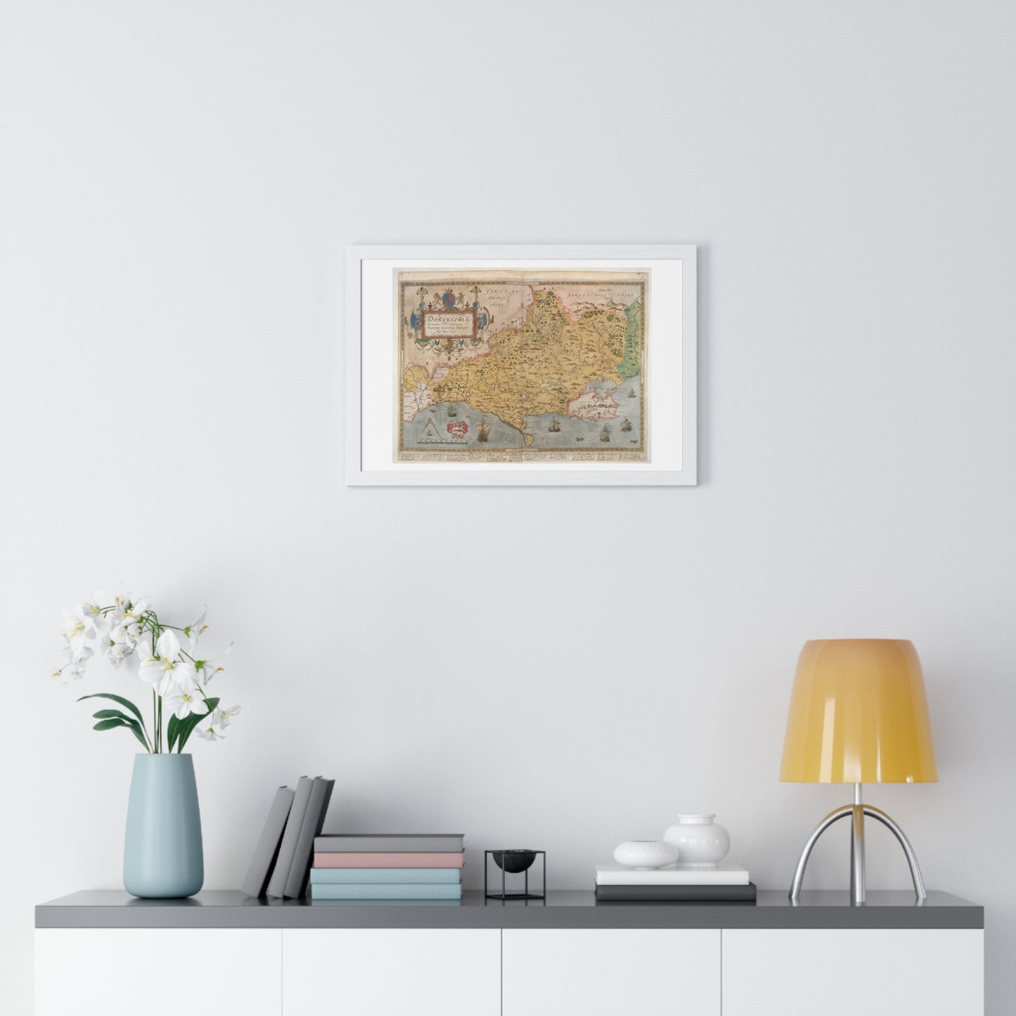 Tudor Antique Map of Dorset from Lord Burghley's Atlas (1579) from the Original, Framed Print