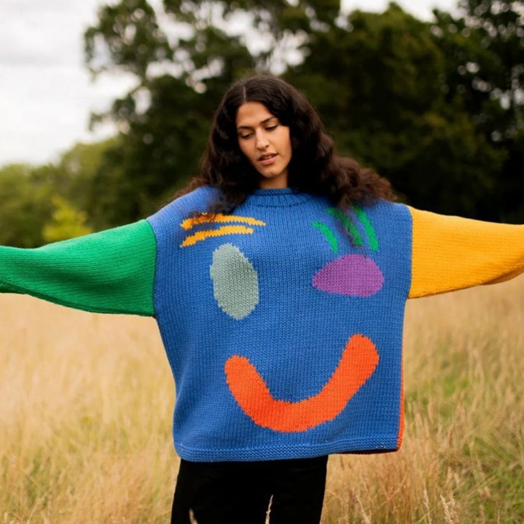 Vireous Women's Knitted Cartoon Pattern, Art Lover Sweater