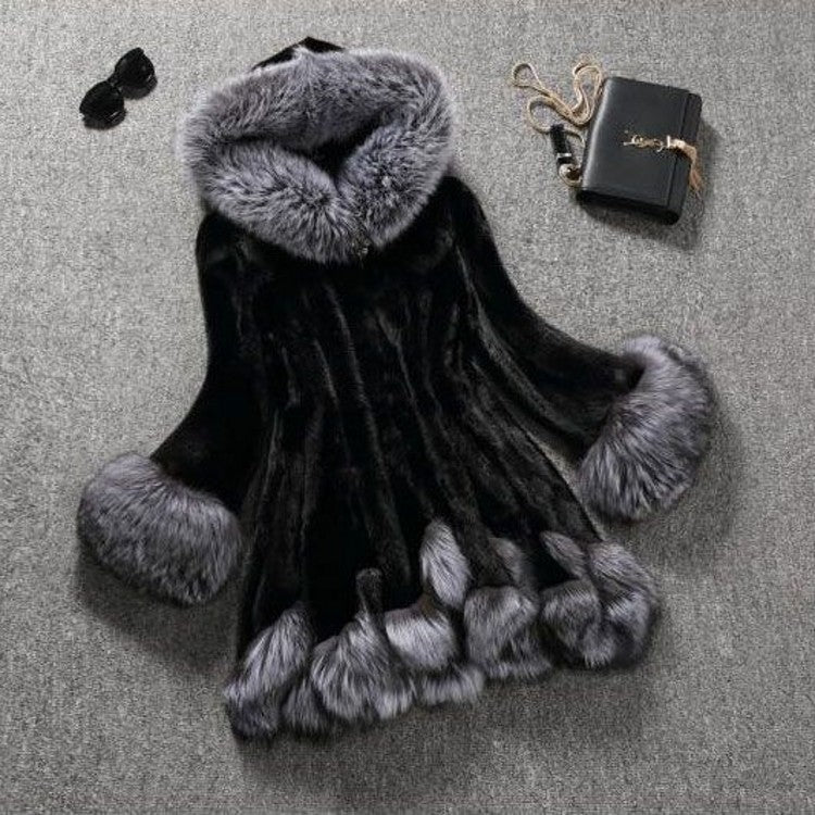 Faux Fur Medium-Length Mink Fur Coat