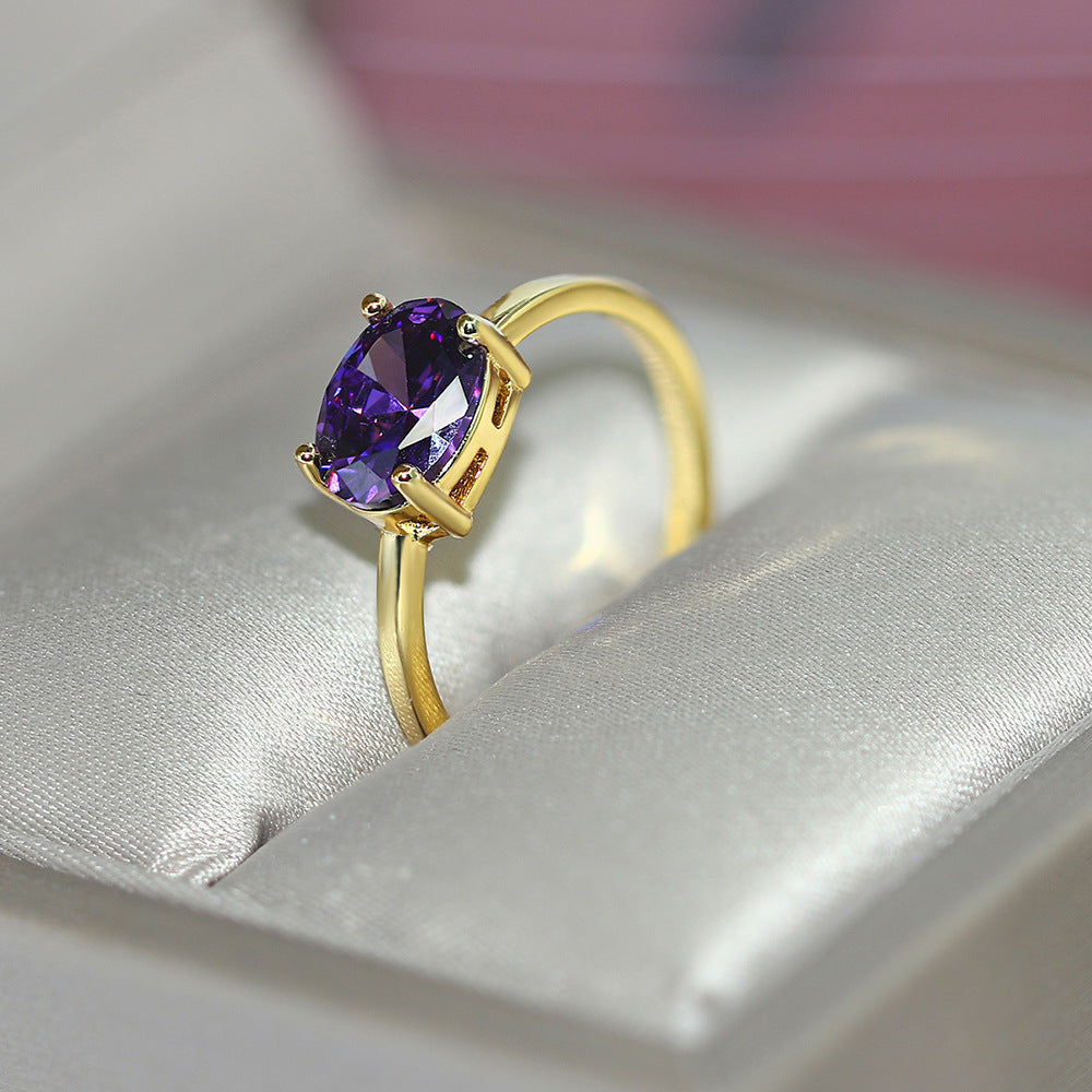Women's Engagement Ring, Traditional Four-Claw Zirconia Gold Plated