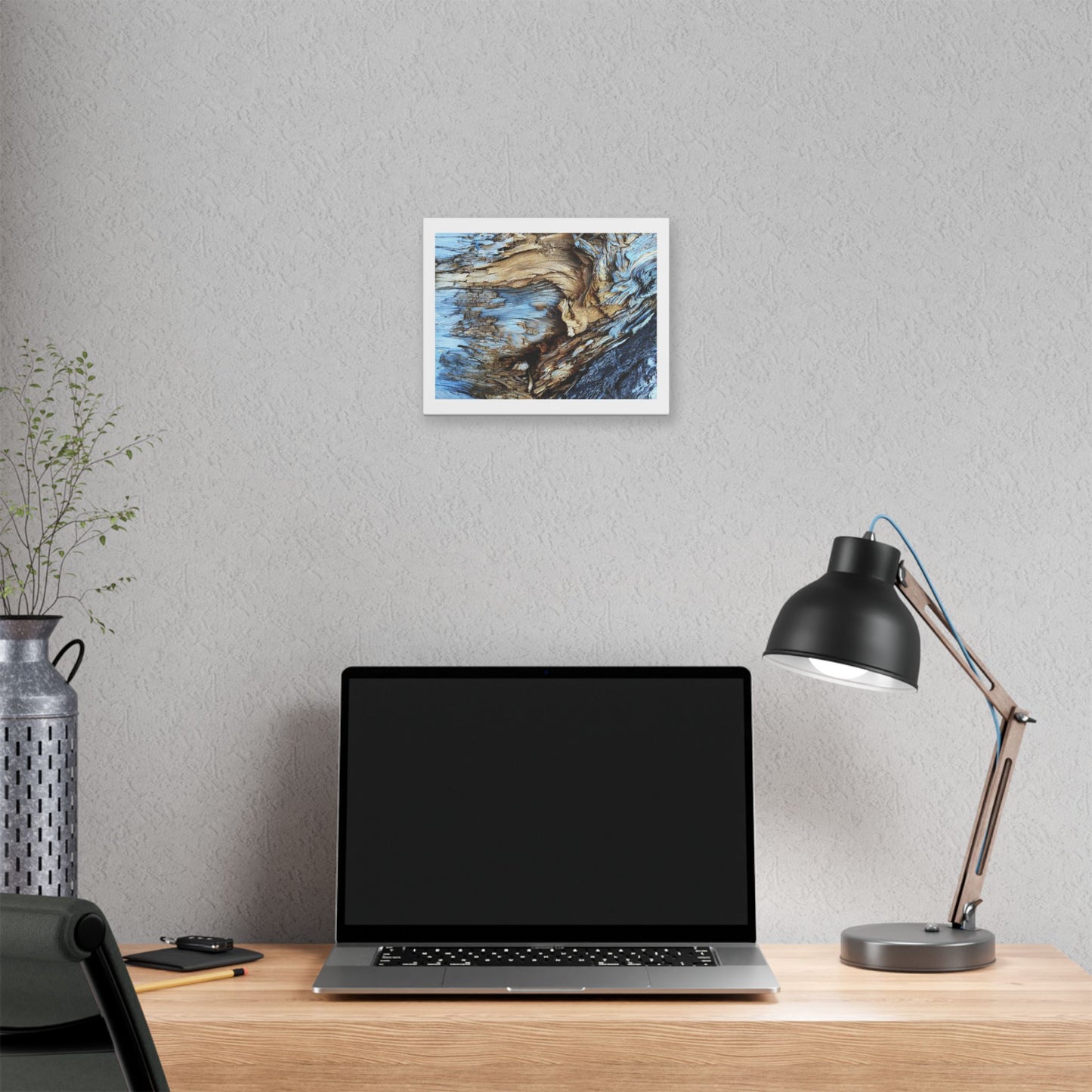 Abstract Painting of Light Brown and Blue Tree Bark, Canvas Art Print