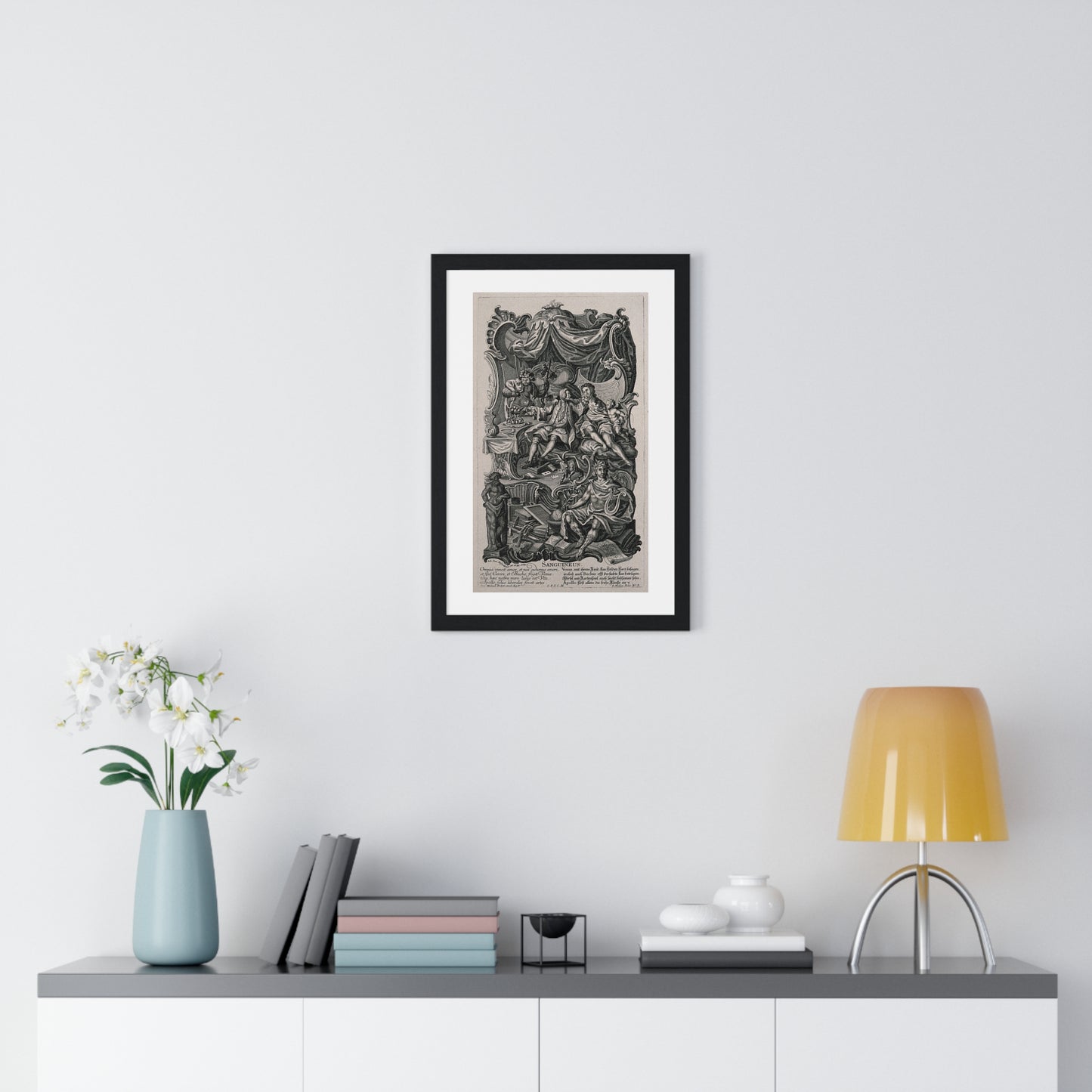 Apollo Presiding Over a Gentleman of Sensual Appetite, Representing the Sanguine Temperament (circa 1750) Johann David Nessenthaler, Framed Print