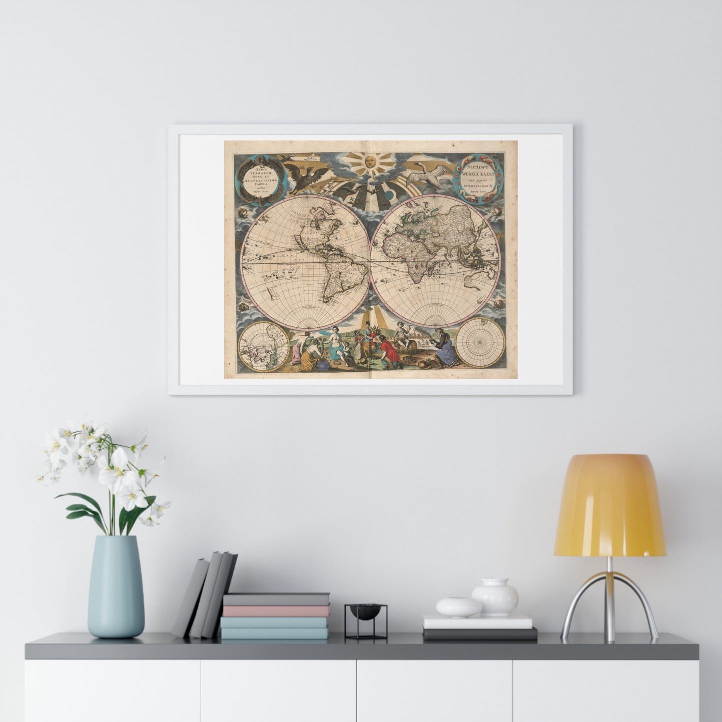 Antique Map 'Orbis Terrarum Nova et Accuratissima Tabula' (1658) from the Original, Framed Print