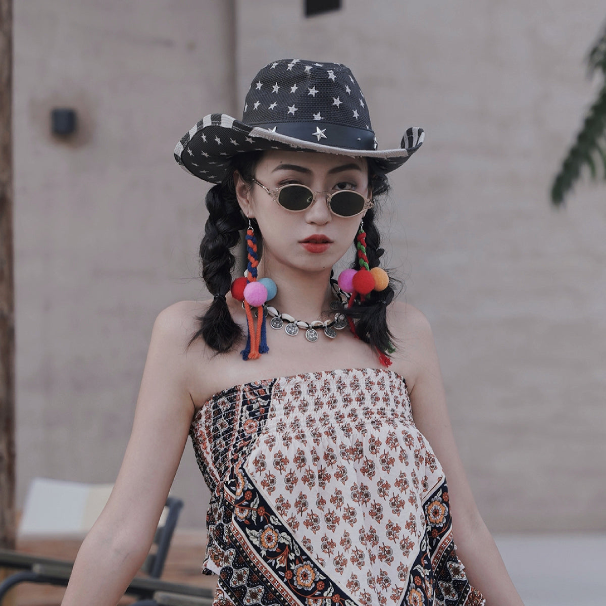 'Yoko Ono' Ethnic-Style Large Fur Ball Earrings