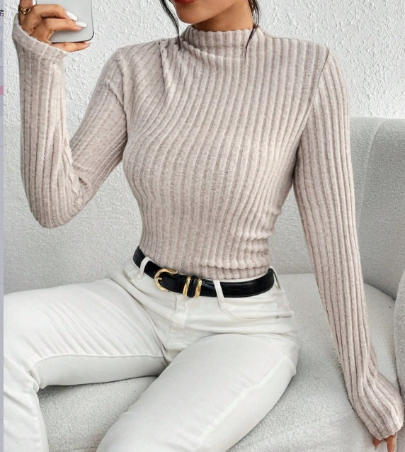 Vireous Women's Ribbed Mock Neck Knit Jumpsuit