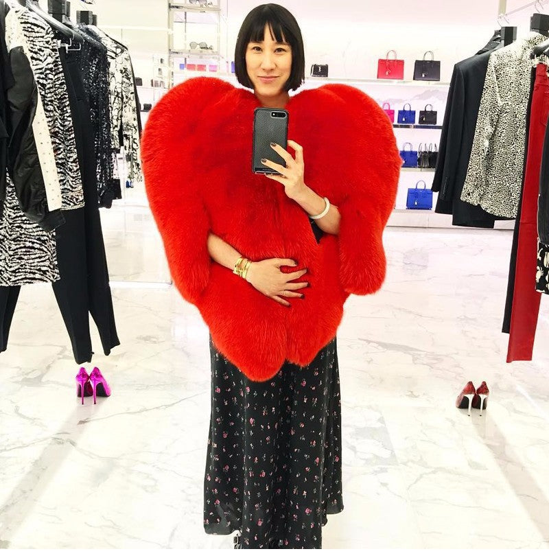 Women's Avant Garde Faux Fur Red Wrap Coat, Catwalk Collection