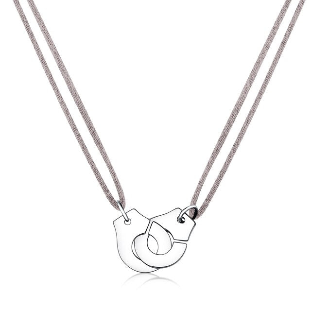 Handcuff Pendant Necklace, 925 Sterling Silver with Adjustable Cord
