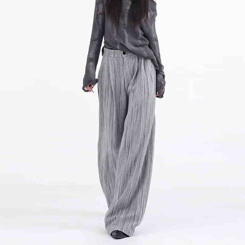 Vireous Ribbed Very Loose Women's Casual Pants, Pleated Mop Wide Leg
