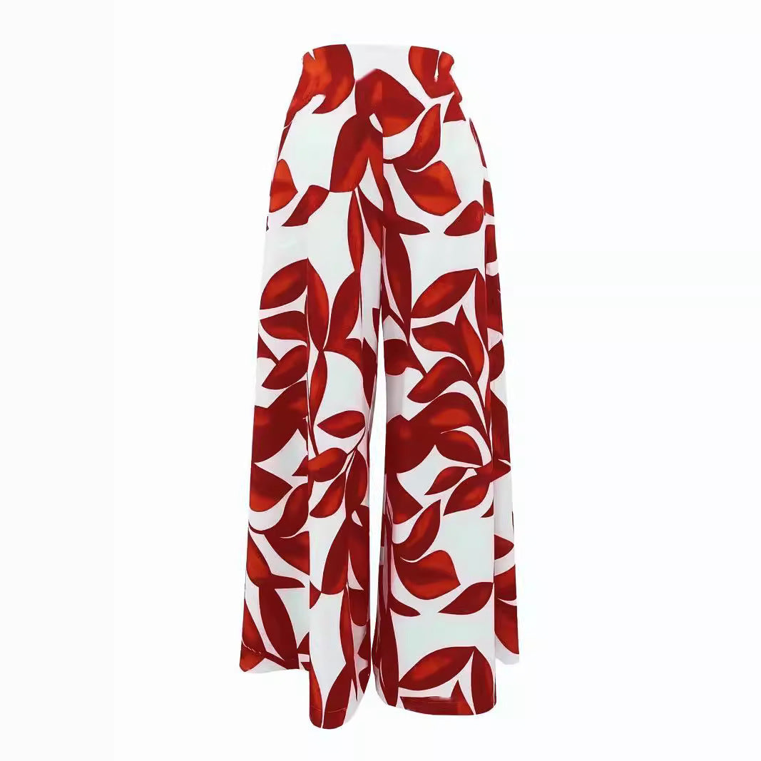 Vireous Organic Print High-Waist Fashion Comfortable Wide-Leg Pants