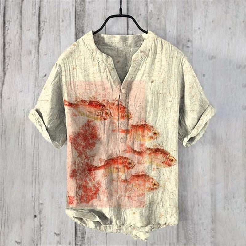 Summer Men's Short-Sleeve Abstract Nature Print Shirt, Multi Designs