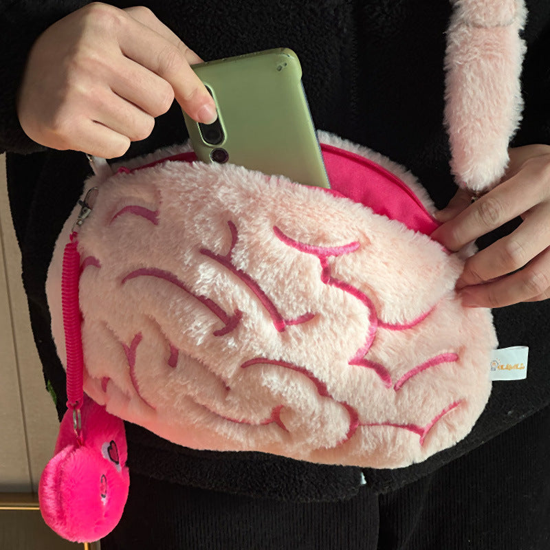 Brain Design Plush Hand Bag and Hat with Movable 'Love' Ears Two-Piece