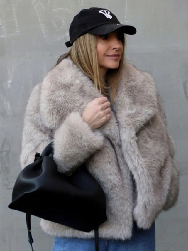 Thick Winter Plush Women's Fashion Bolero Jacket, Large Lapel
