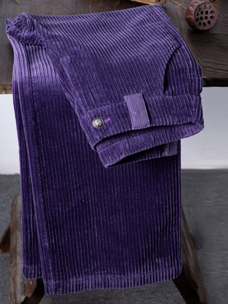 Vireous Women's High-Waisted Purple Corduroy Pants