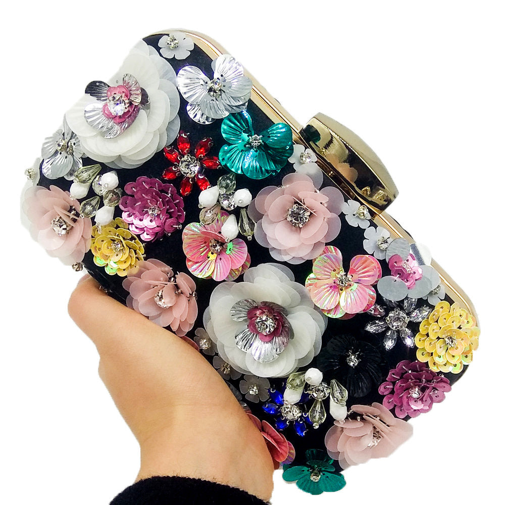 Flower Beaded Banquet Bag, Party Clutch Handbag