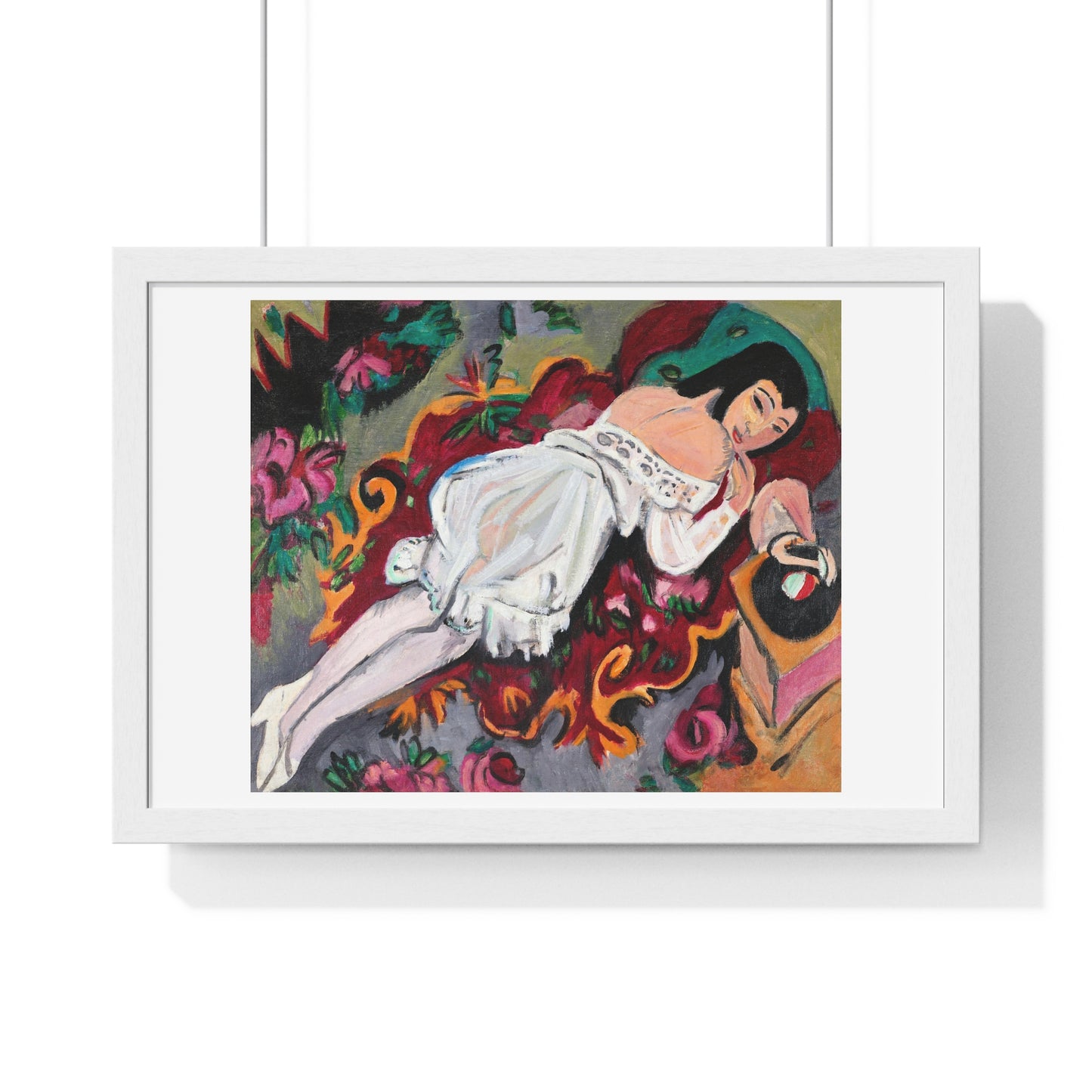 Girl in White Chemise (1914) by Ernst Ludwig Kirchner, from the Original, Framed Art Print