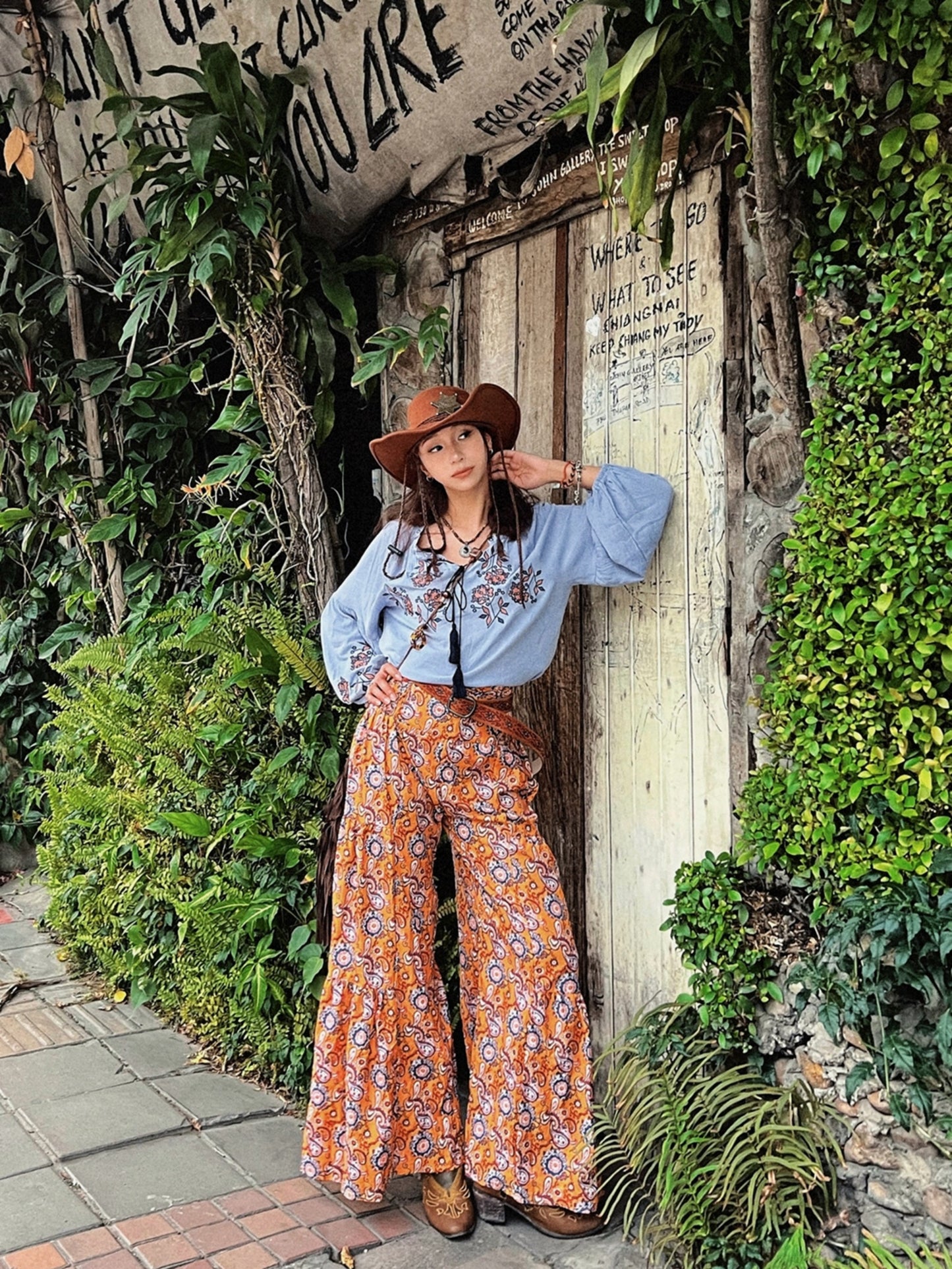 Vireous Women's Exotic and Ethnic Style Wide Leg Pants
