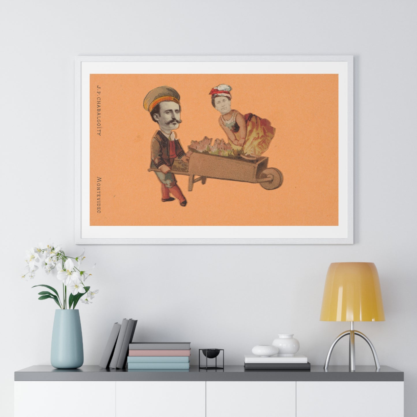 Uruguayan Photo Collage, Man Pushing Woman in Wheelbarrow (circa 1875) by Juan Pedro Chabalgoity, Framed Art Print