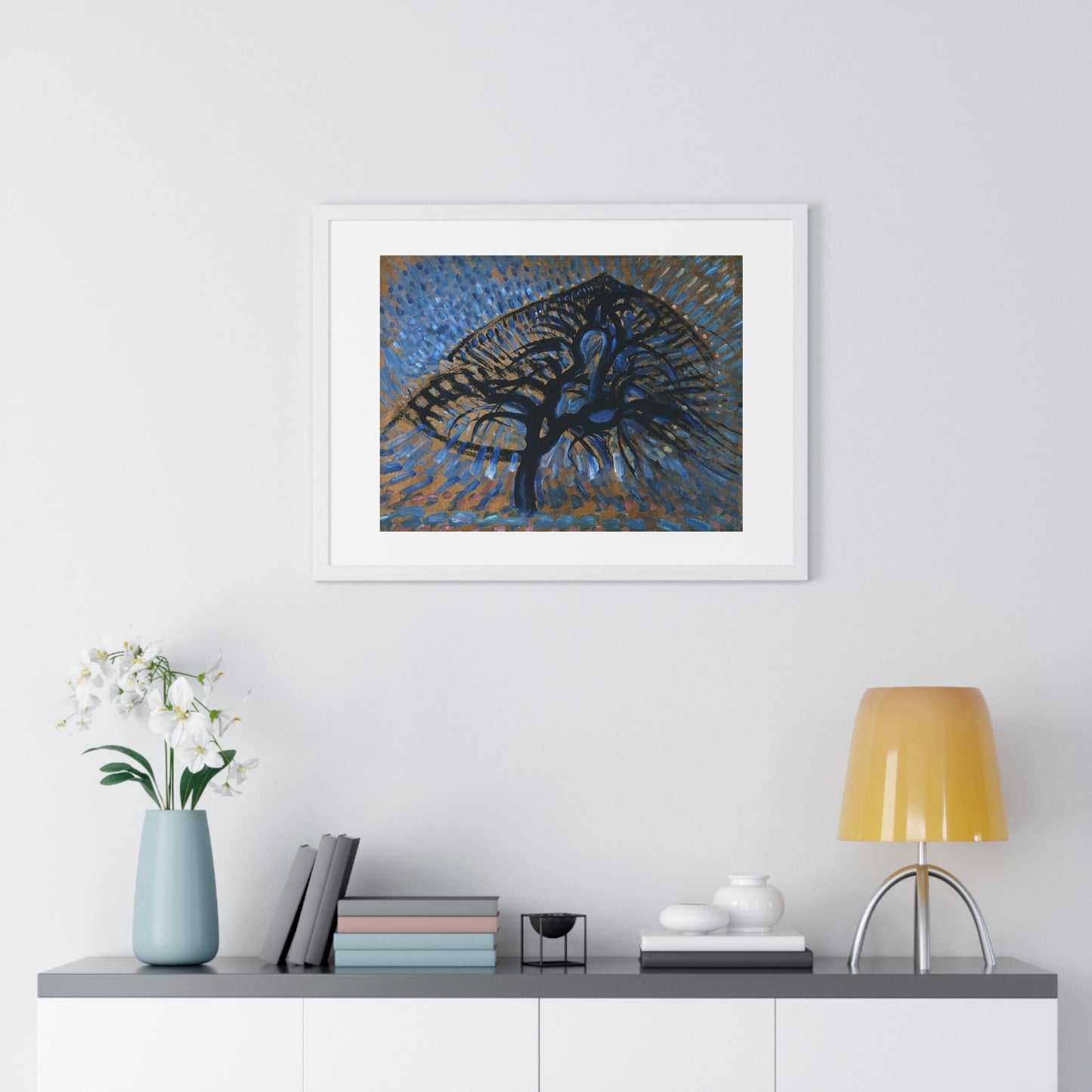 Apple Tree, Pointillist Version (1908–1909) by Piet Mondrian, from the Original, Framed Art Print