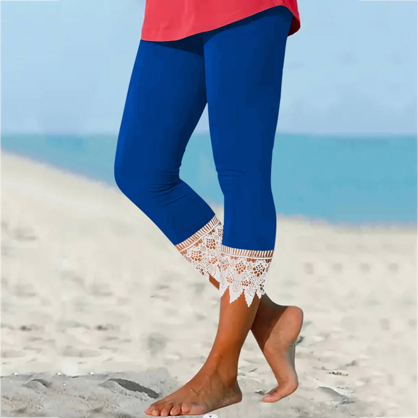 Casual Lace Trimmed Leggings, Plus Sizes