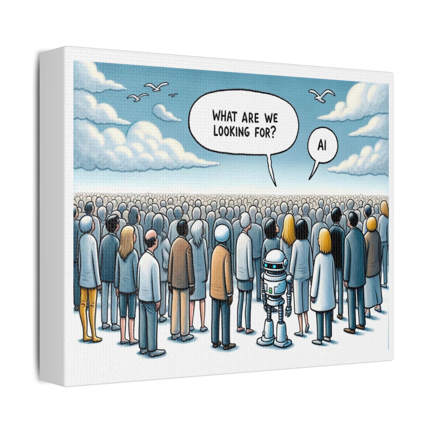 Looking for the Benefits of AI, Cartoon Art 'Designed by AI' Print on Canvas