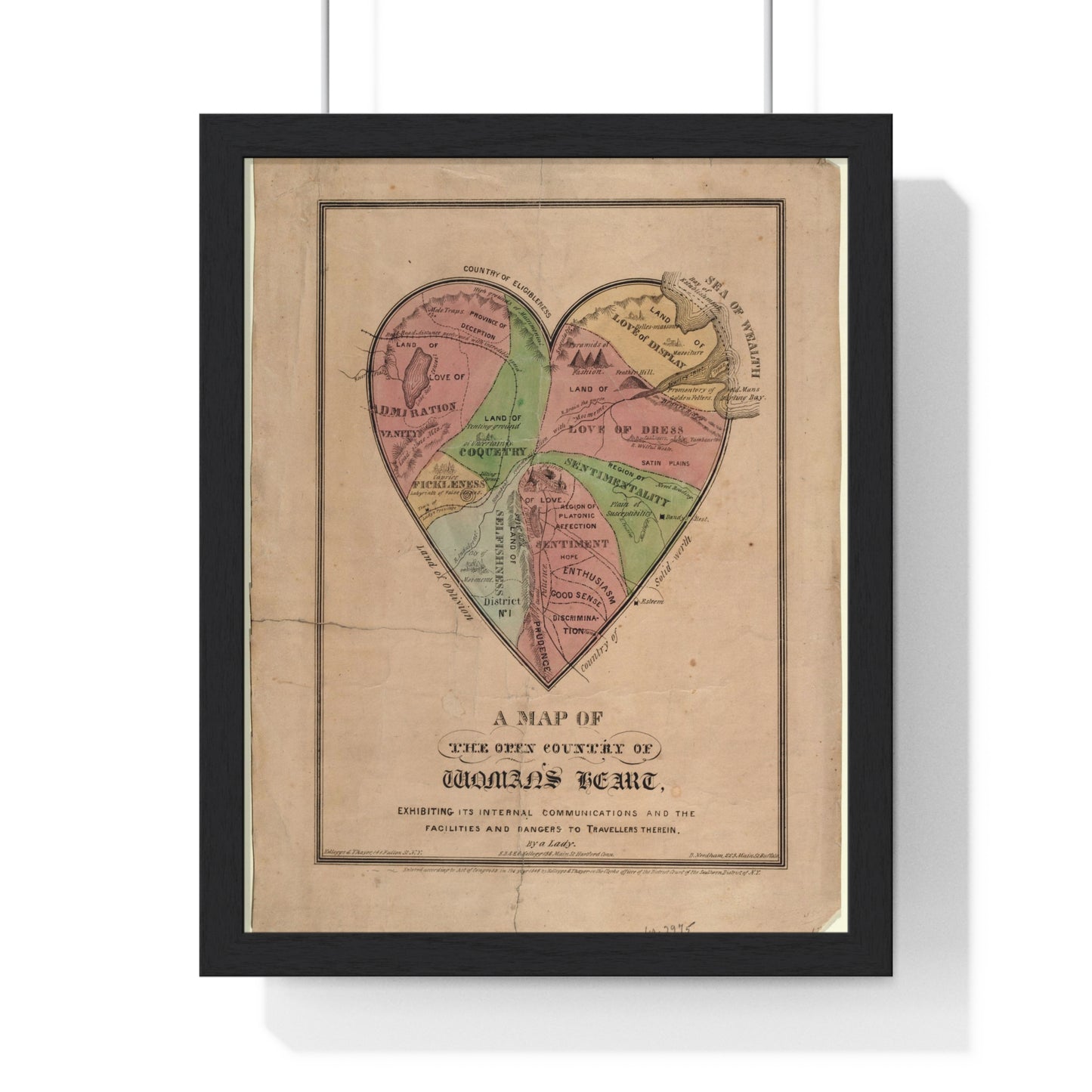 A Map of the Open Country of Woman's Heart (1833-1842) from the Original, Framed Art Print
