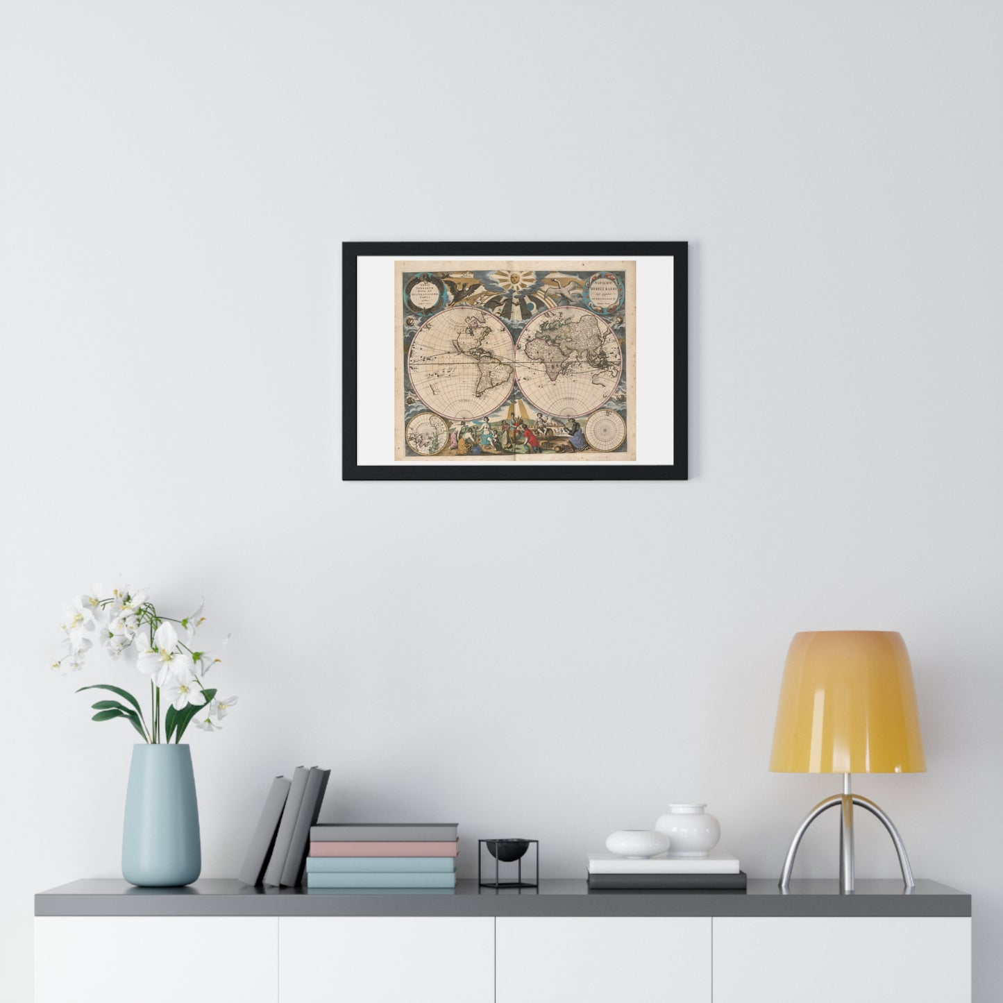 Antique Map 'Orbis Terrarum Nova et Accuratissima Tabula' (1658) from the Original, Framed Print