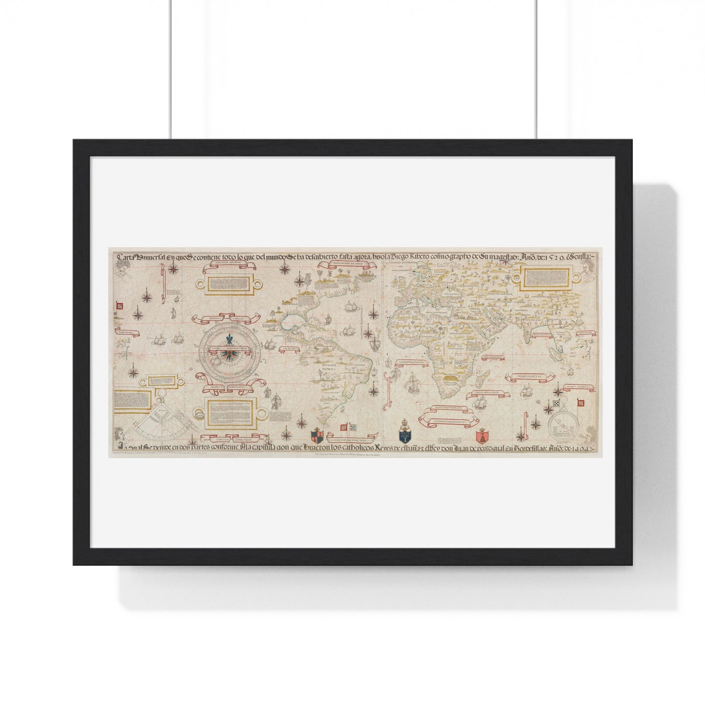 World Map (1527) by Diogo Ribeiro, from the Original, Framed Art Print