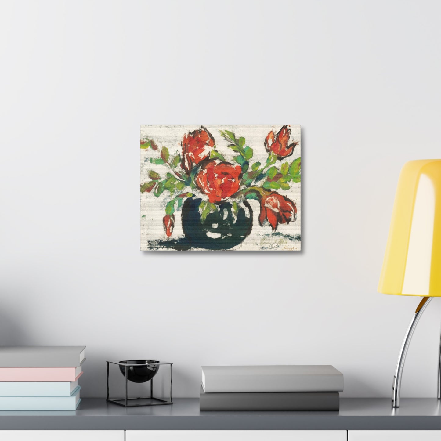 Bouquet, Flower Vase Art Print on Satin Canvas, Stretched
