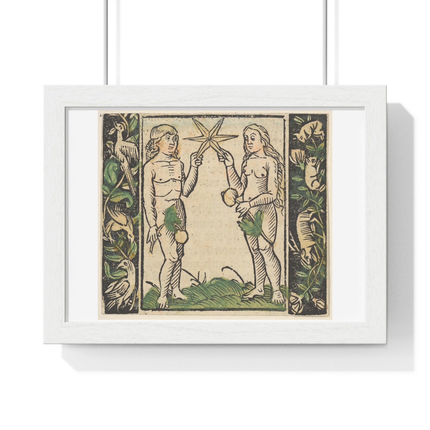 Adam and Eve Holding a Star, Illustration from 'Beschlossen Gart des Rosenkranz Mariae' by Hans Baldung, from the Original, Framed Art Print