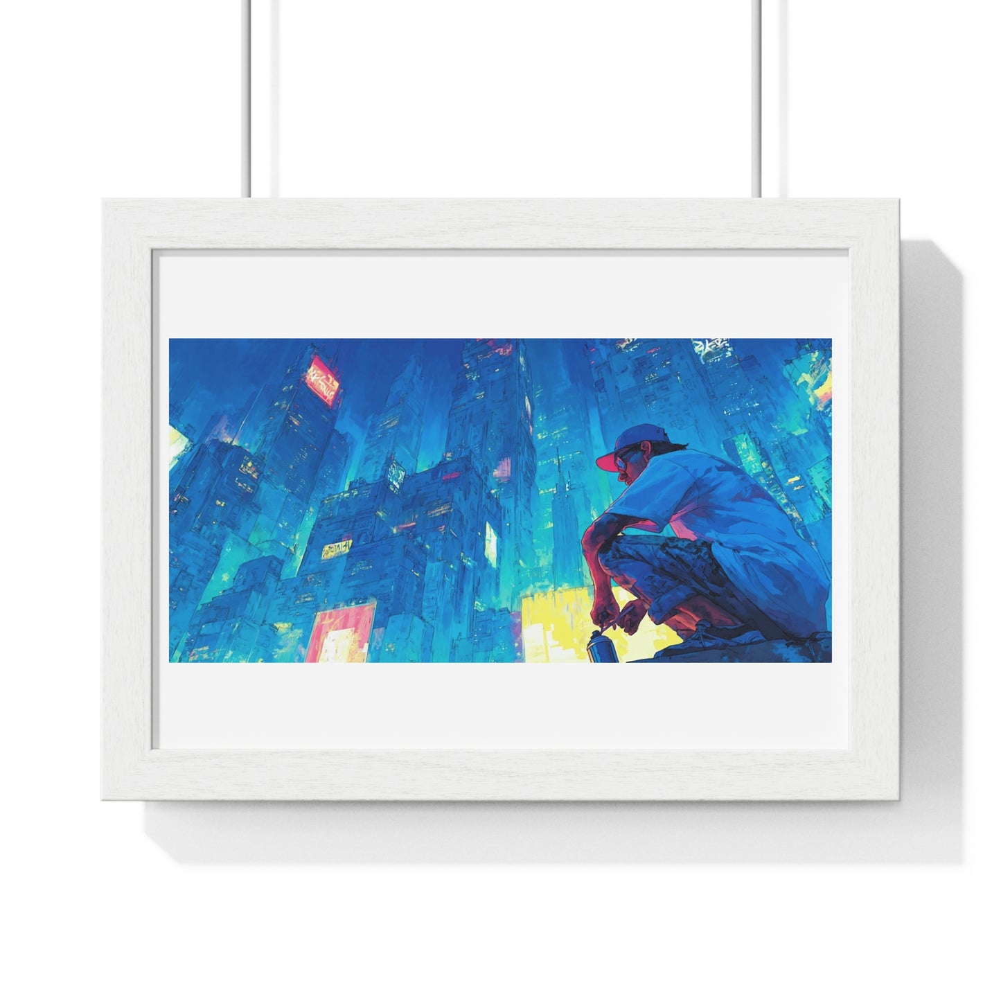 Cosmic Cityscape at Sunset 'Designed by AI', Framed Art Print
