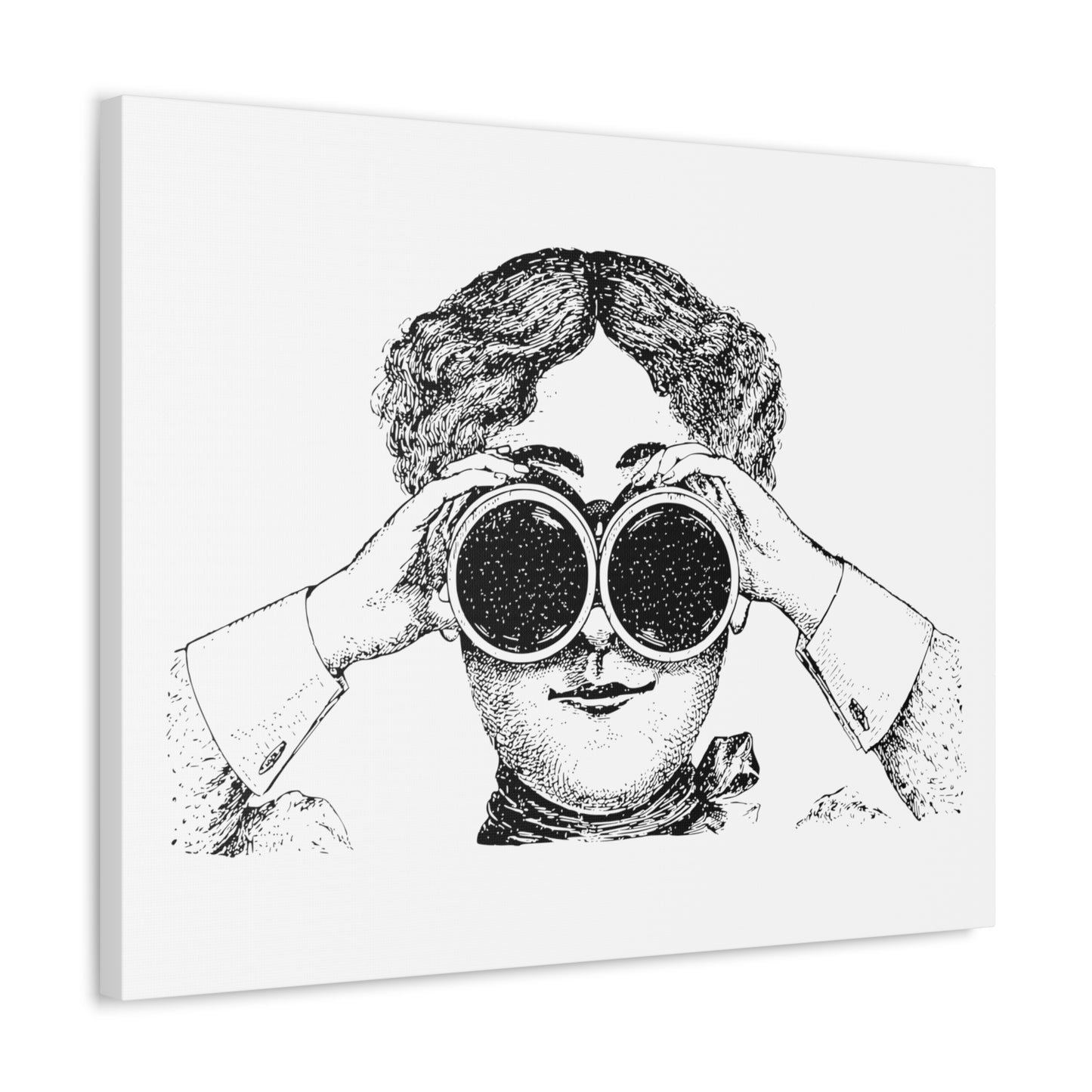 Adventurer Using Binoculars, Cartoon Art Print on Canvas