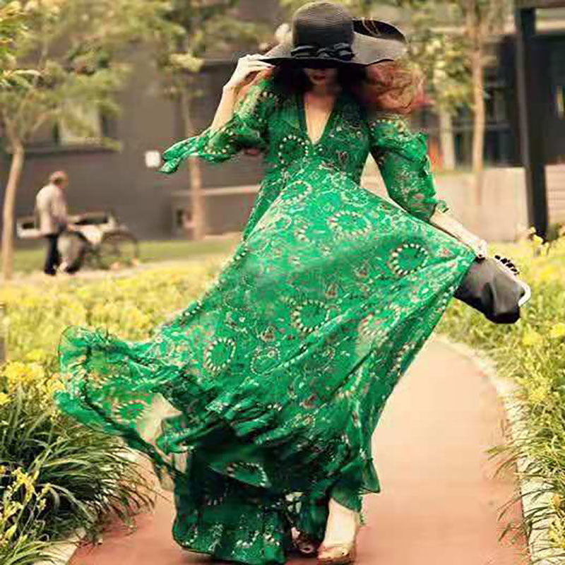 Abstract Print Women's Long Flowing Hippy Kaftan Dress