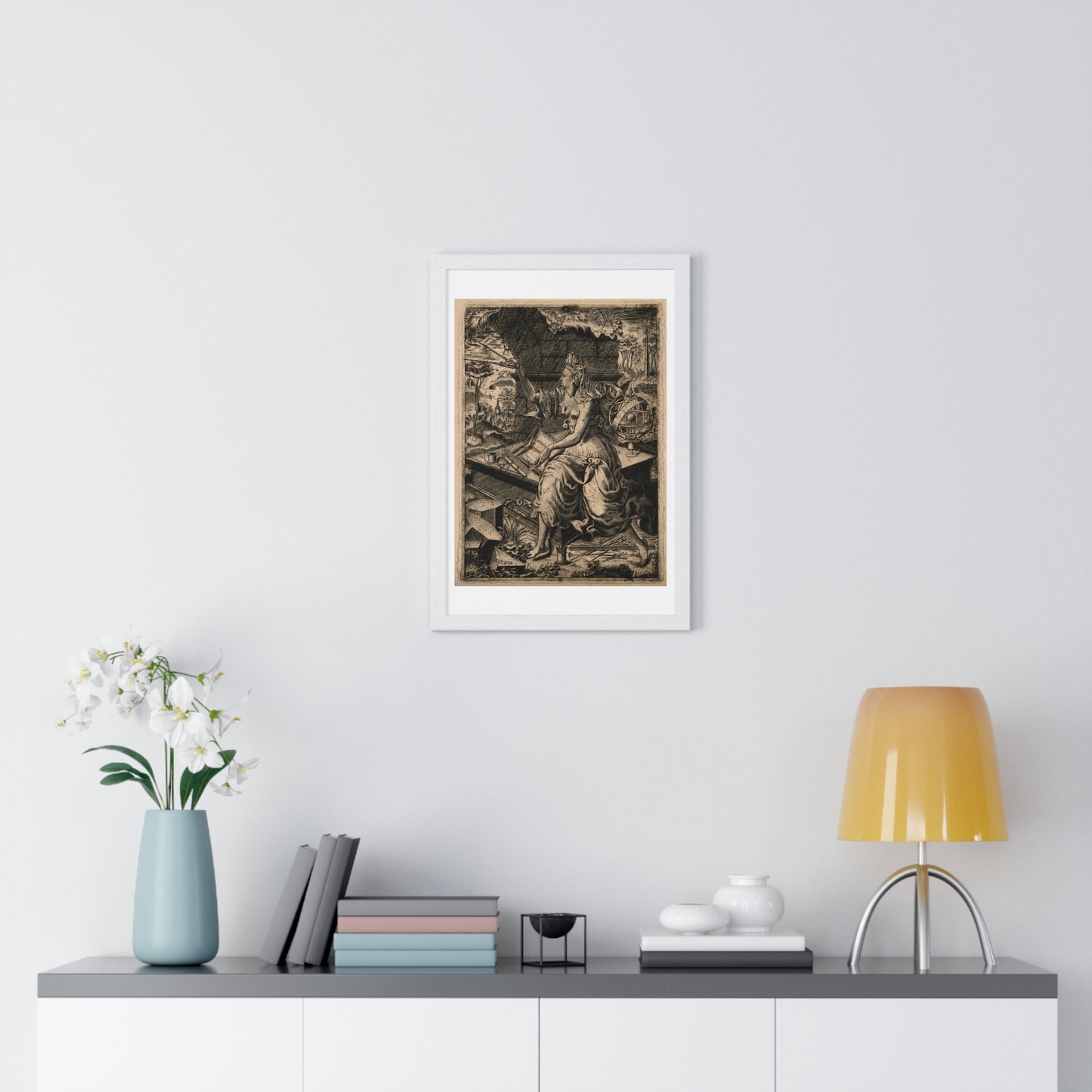 Urania, the Muse of Astronomy (17th Century) Engraving by Lucas Kilian, from the Original, Framed Print
