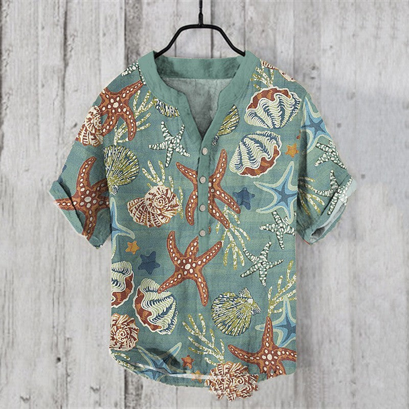 Summer Men's Short-Sleeve Abstract Nature Print Shirt, Multi Designs