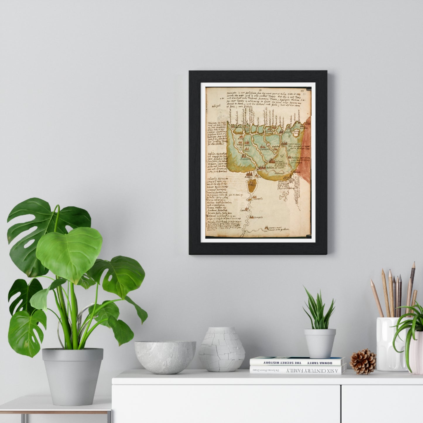 Antique Map of Lower Egypt (circa 1607) from the Original Sir Walter Raleigh Manuscript, Framed Print
