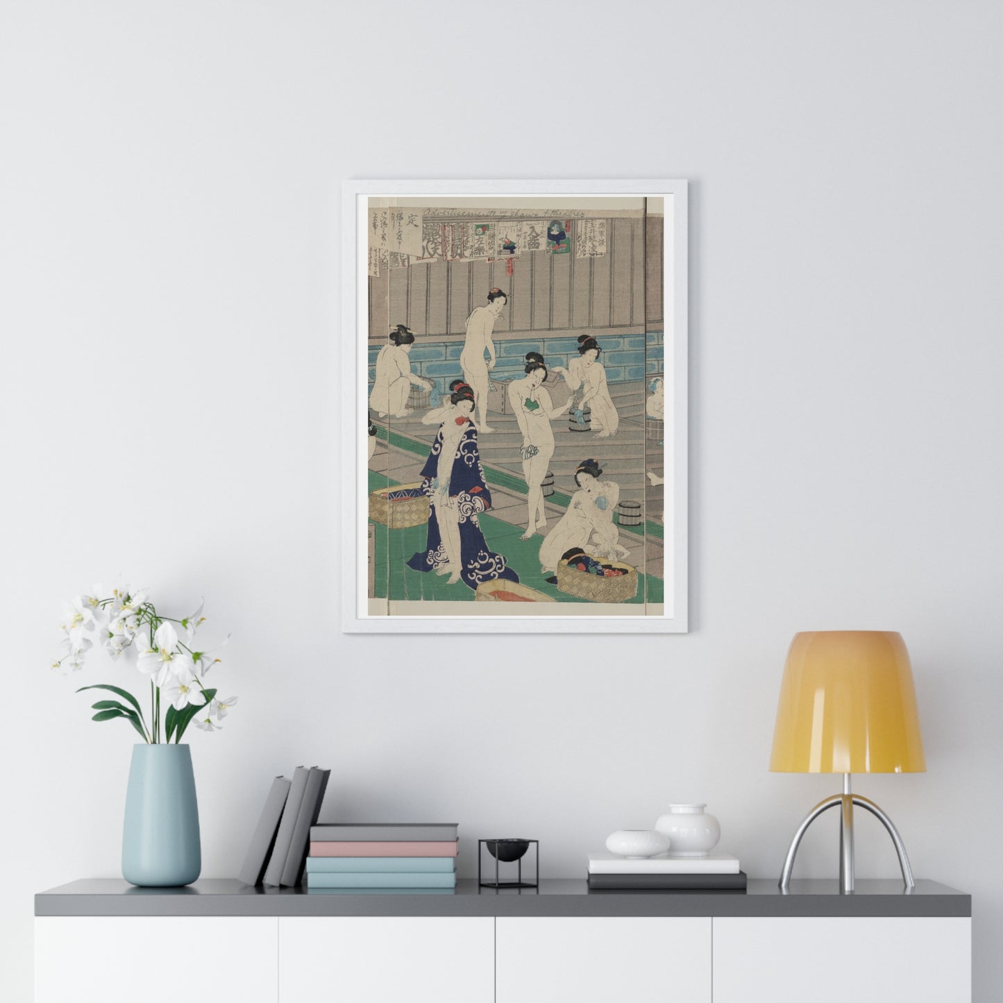 Hada Kurabe Hana no Shōbuyu Kurabe, Koshi Yuki no Ya (1868) by Toyohara Kunichika, from the Original, Wooden Framed Print
