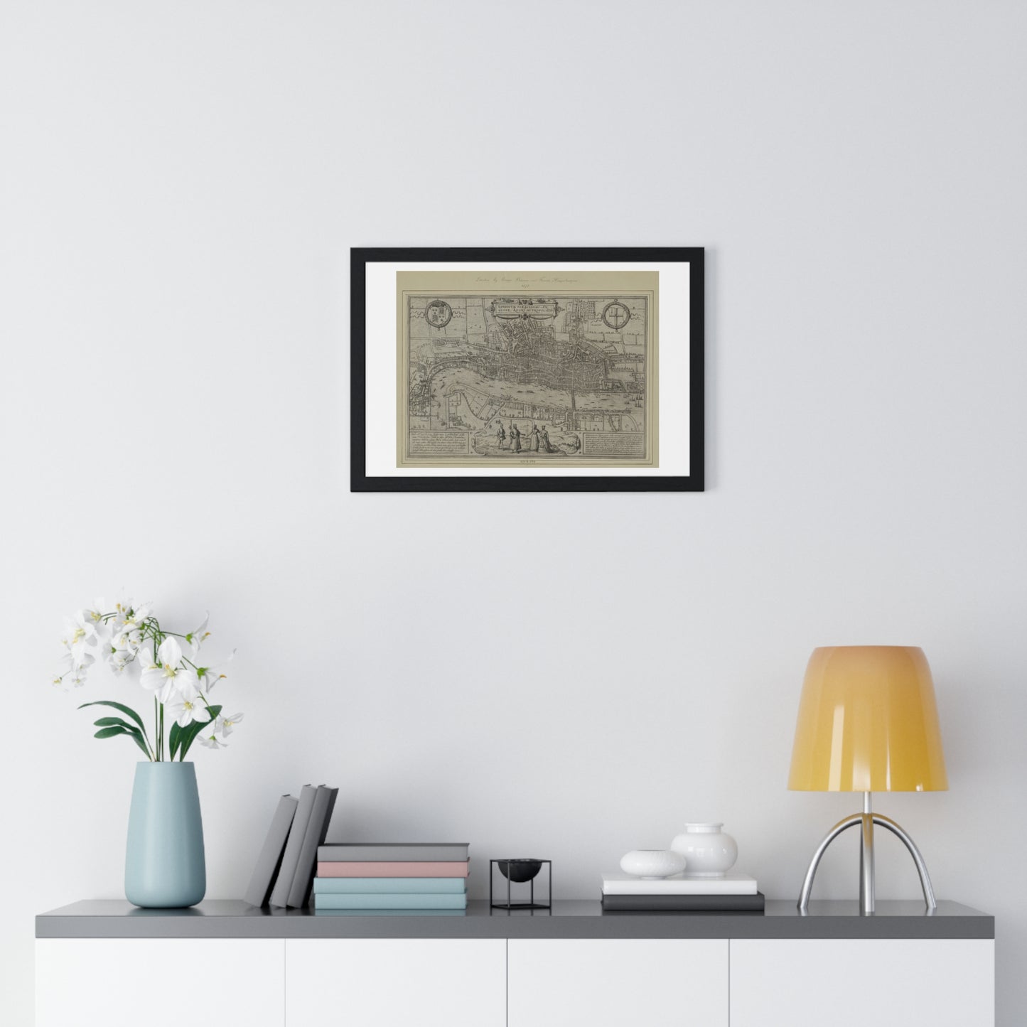 Tudor Antique Map of London (1572) 'Londinum Feracissimi Angliae Regni Metropolis' from the Original, Framed Print