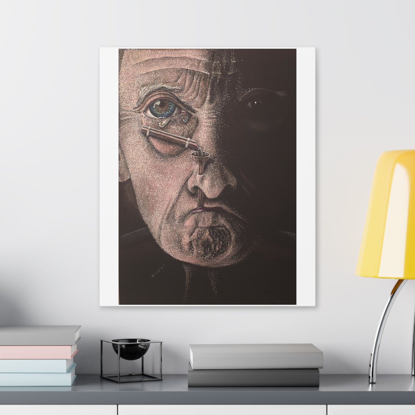 Tears, Surrealist Art, White Gel Pen and Pencils on Black Cardboard 'Designed by AI' Canvas Art Print