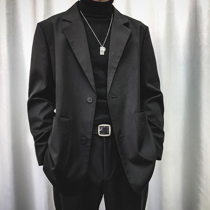 Unisex Black Baggy-Cut Retro Suit Jacket