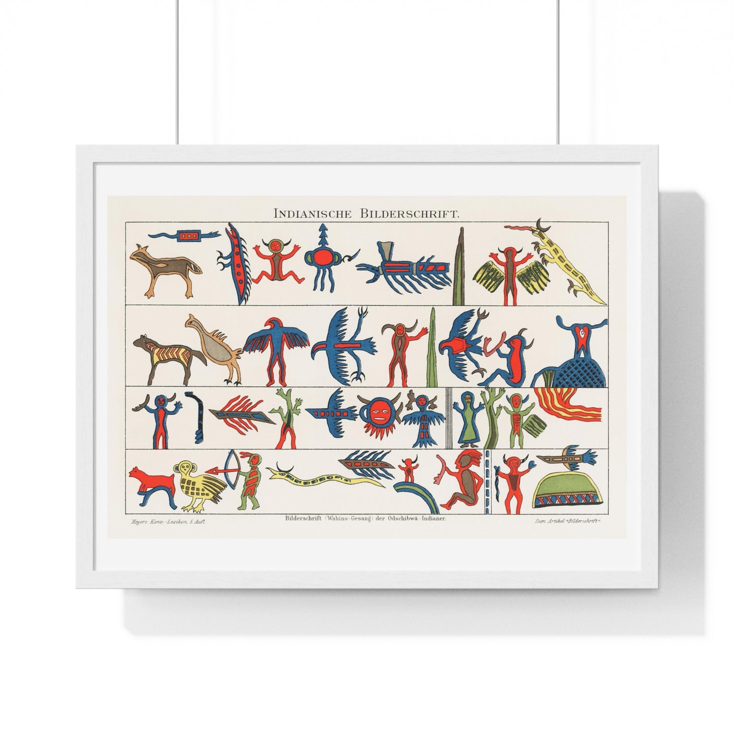 Objibaw Characters, Indian Native Art, Published by the Institute Bibliographic of Leipzig (1897) fom the Original, Framed Art Print