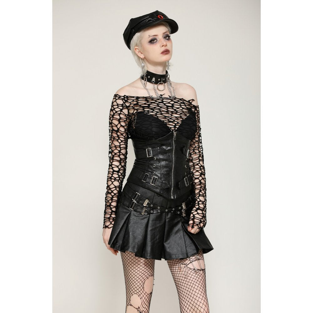Dark in Love Darcy Black Distressed Net Women's Top
