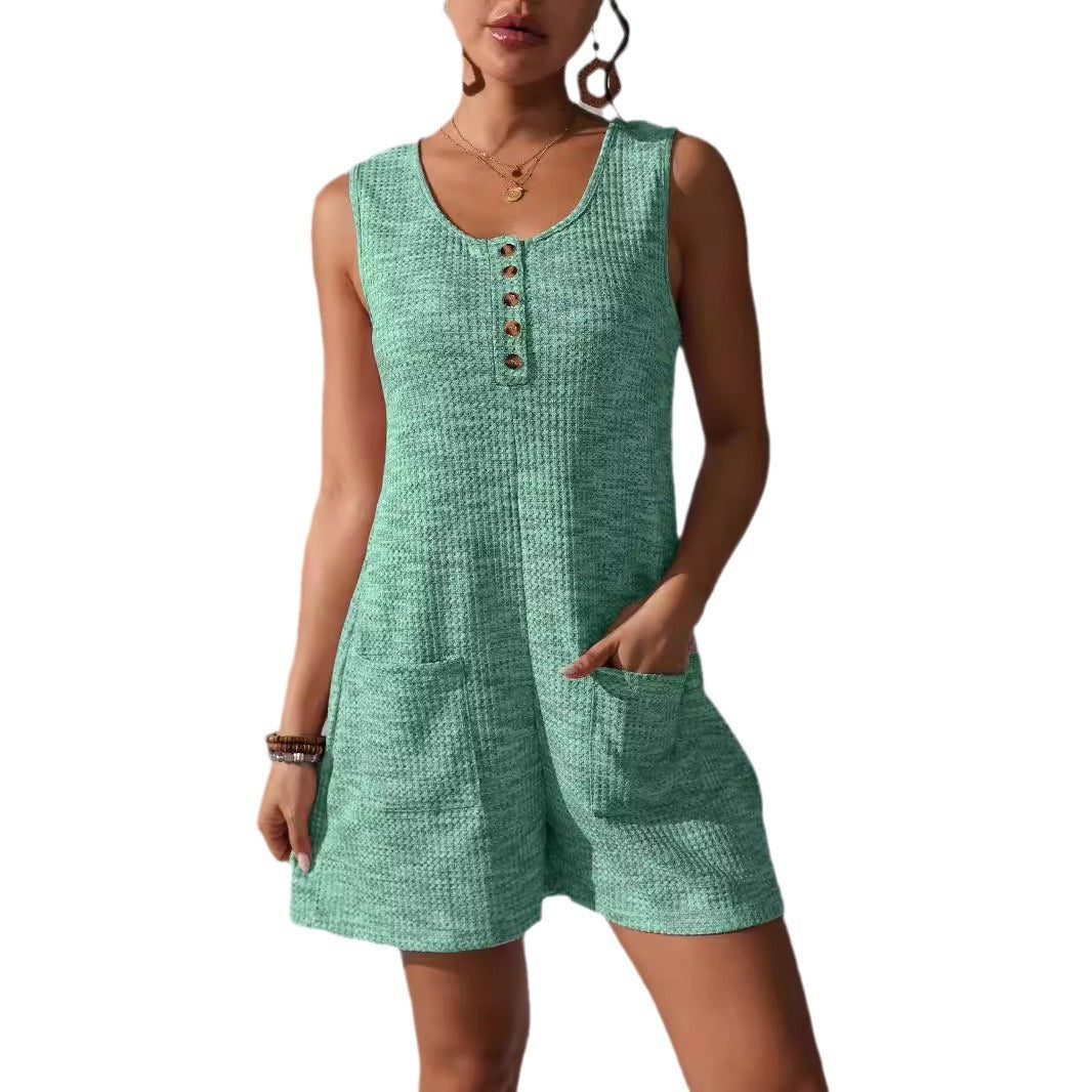 Casual Button Pocket Vest Women's Jumpsuit, Multi Colours